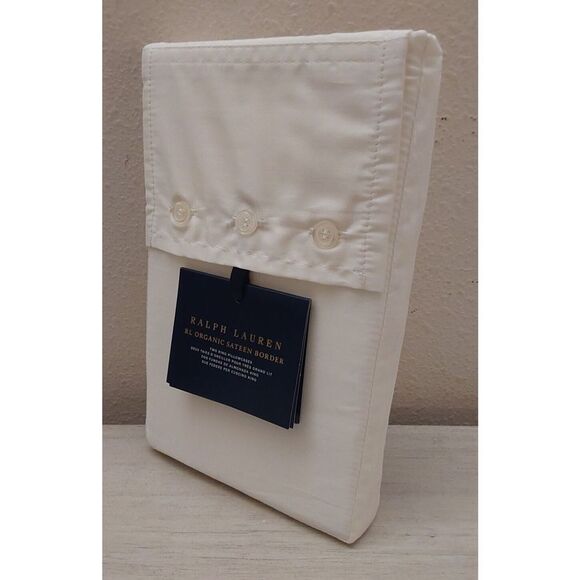 Ralph Lauren Organic Sateen Border 100% Cotton Two King Pillowcases PARCHMENT - Picture 3 of 8